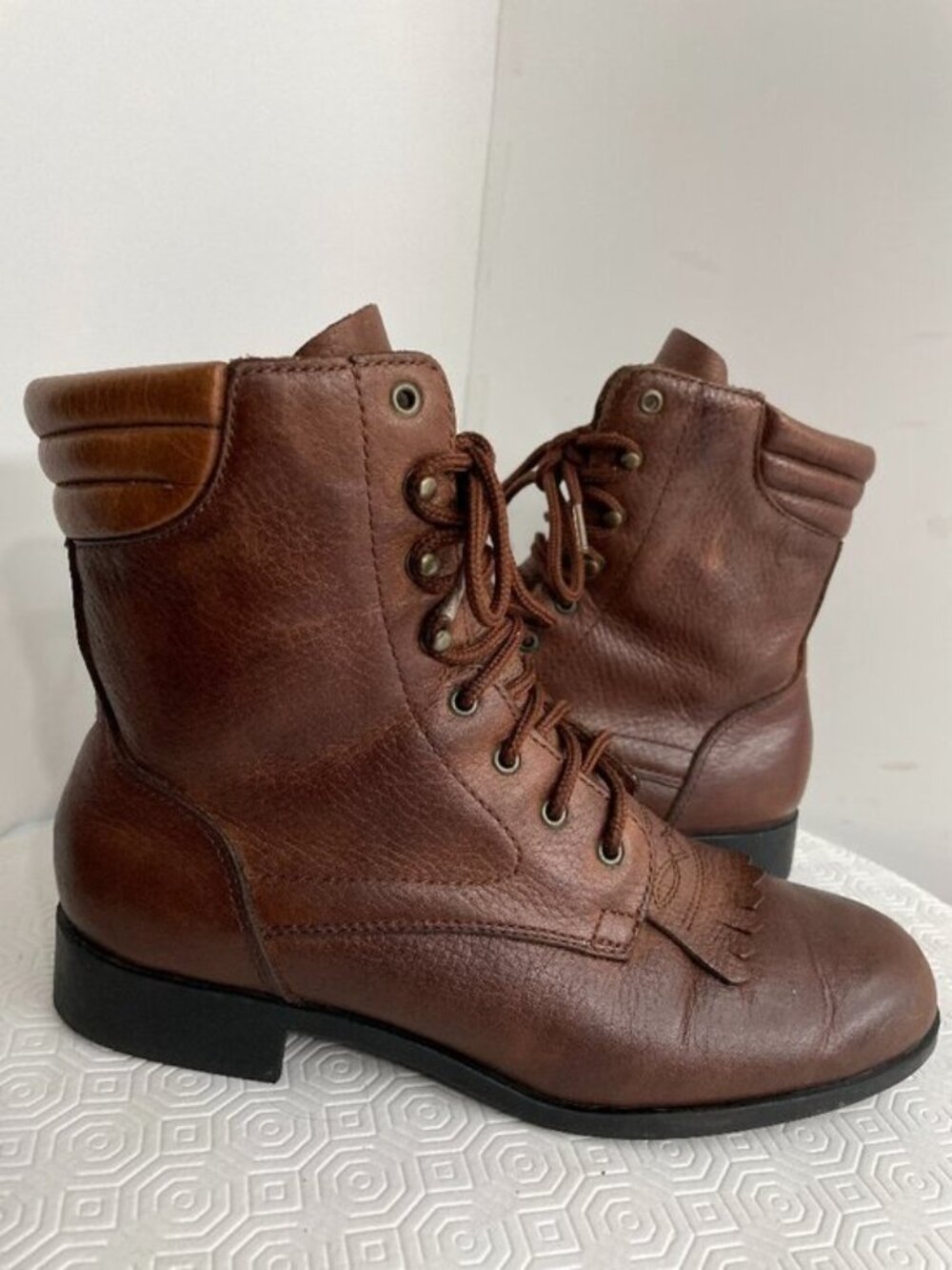 Acme Leather Kiltie Packer Lacer Boots Brown Western Lace Up Cowgirl Women's 6 M